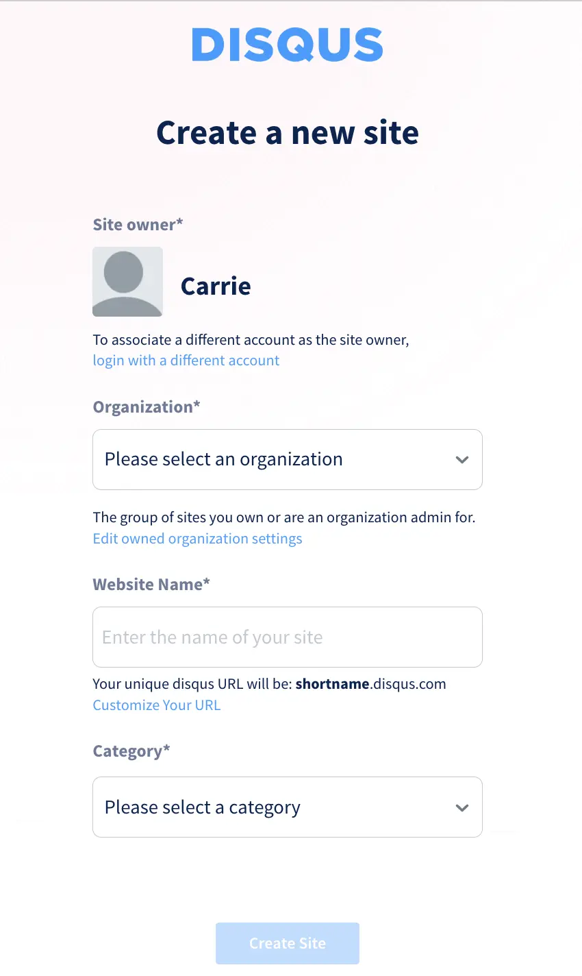 Disqus Site Info