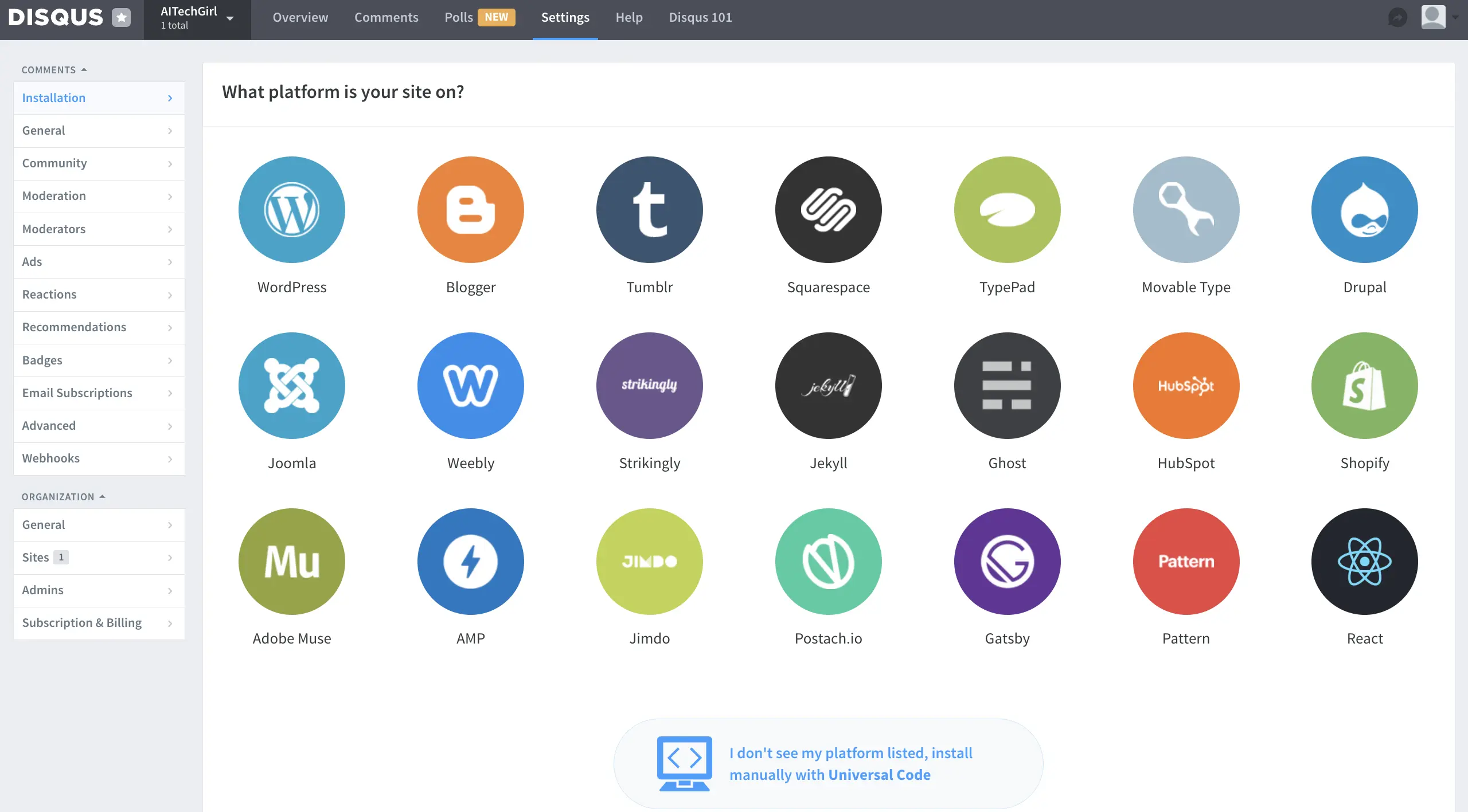 Disqus Installation