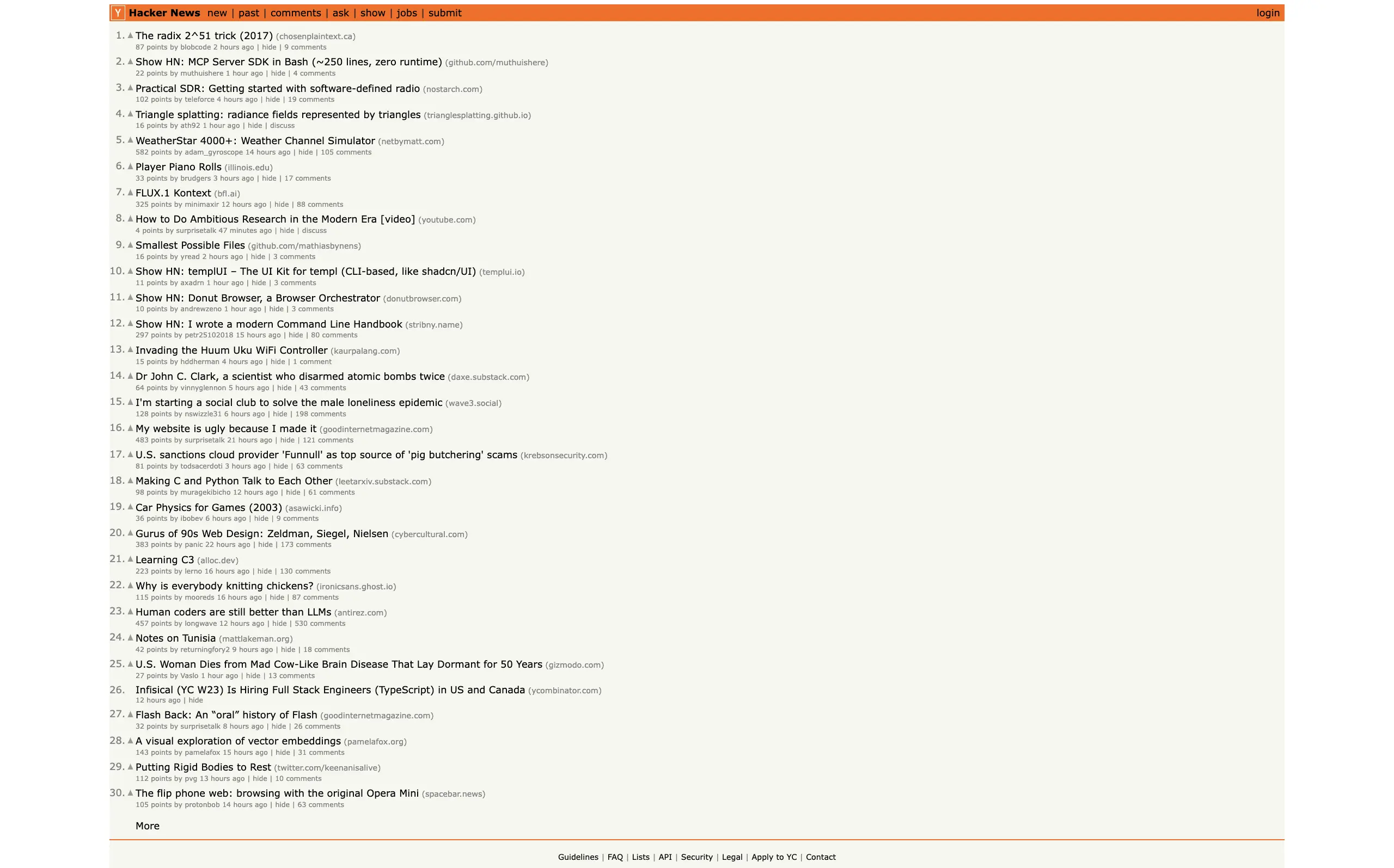 Hacker News Homepage