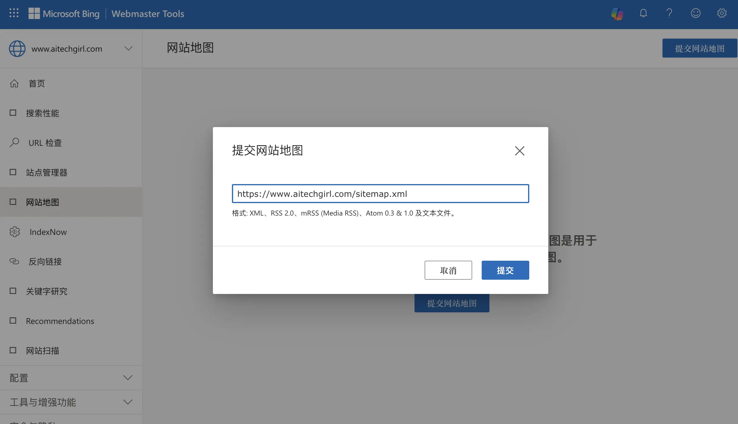 Bing Webmaster Tools Sitemap