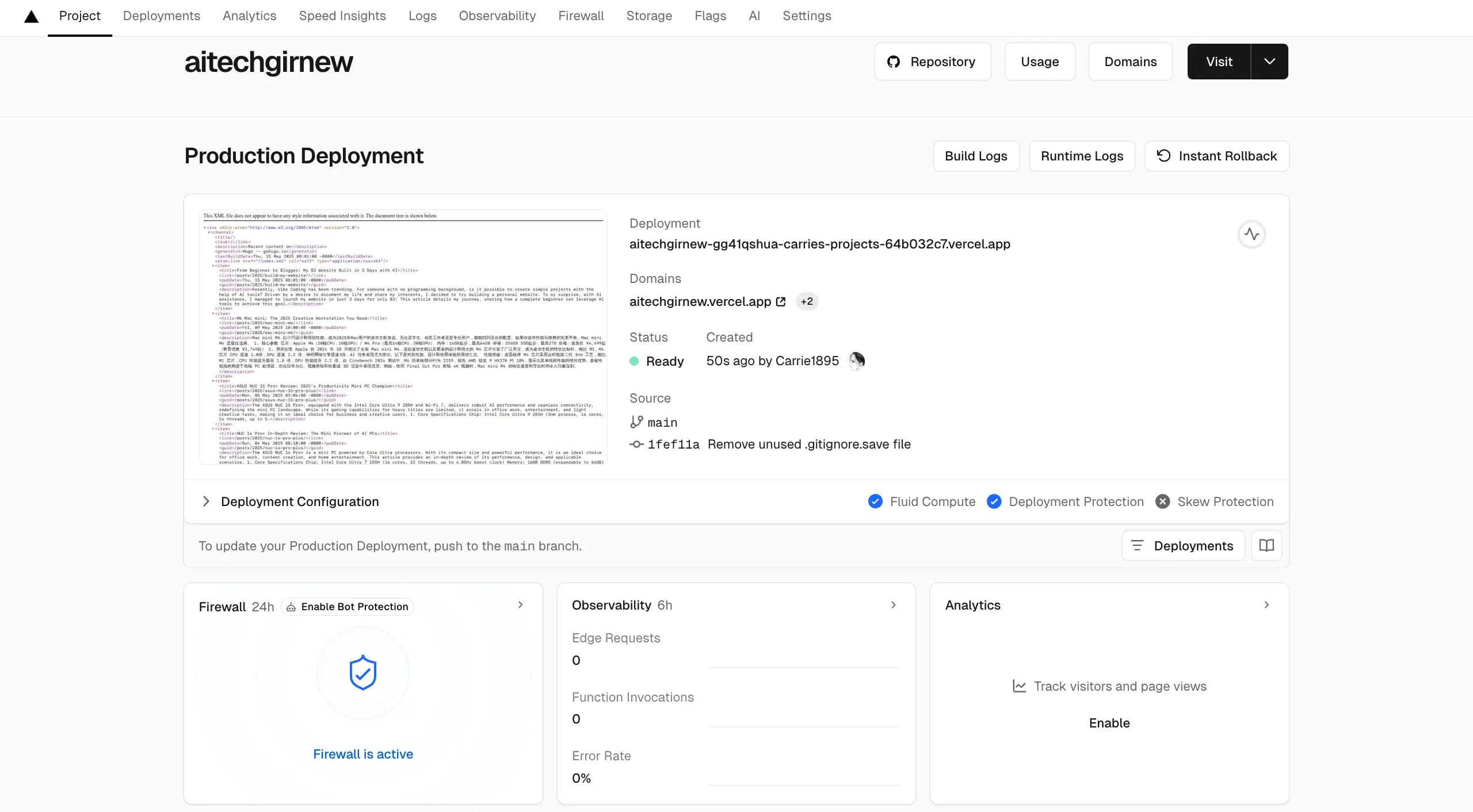 Vercel Project Homepage